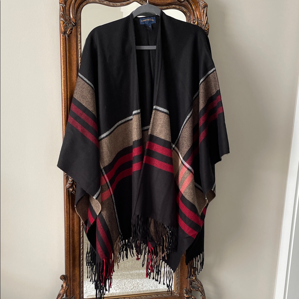 Charter Club Wrap Blanket Cardigan With Fringe